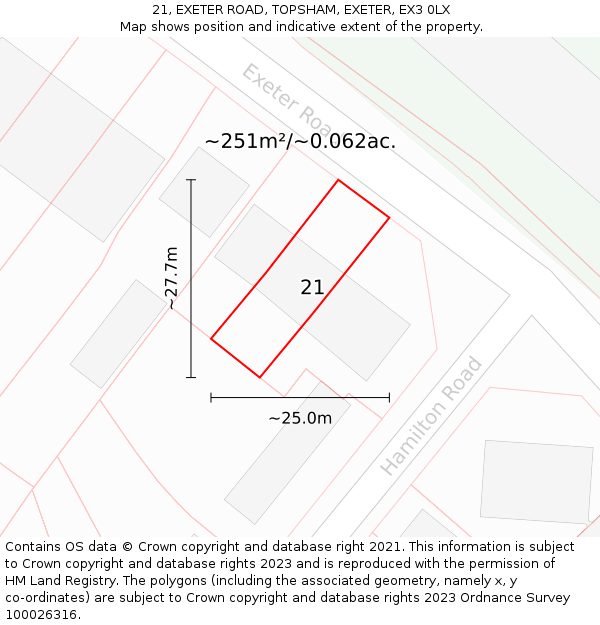21, EXETER ROAD, TOPSHAM, EXETER, EX3 0LX: Plot and title map