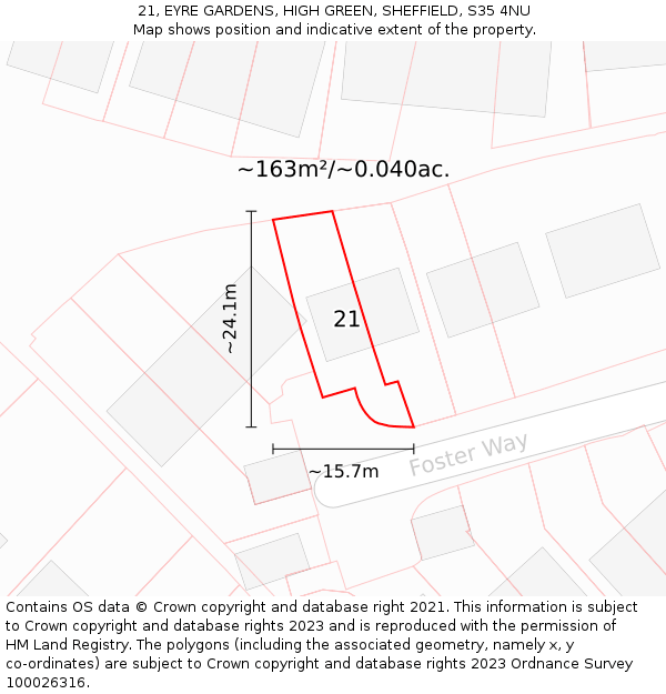21, EYRE GARDENS, HIGH GREEN, SHEFFIELD, S35 4NU: Plot and title map