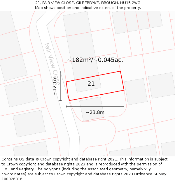 21, FAIR VIEW CLOSE, GILBERDYKE, BROUGH, HU15 2WG: Plot and title map