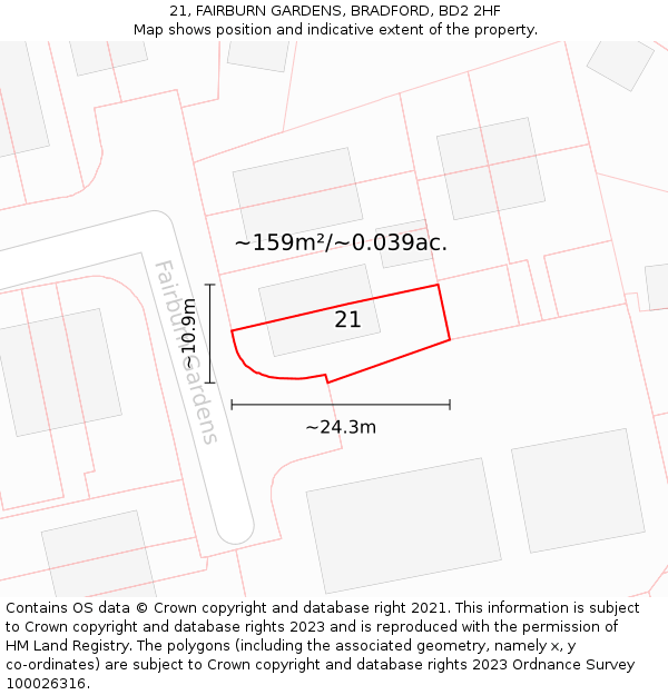 21, FAIRBURN GARDENS, BRADFORD, BD2 2HF: Plot and title map