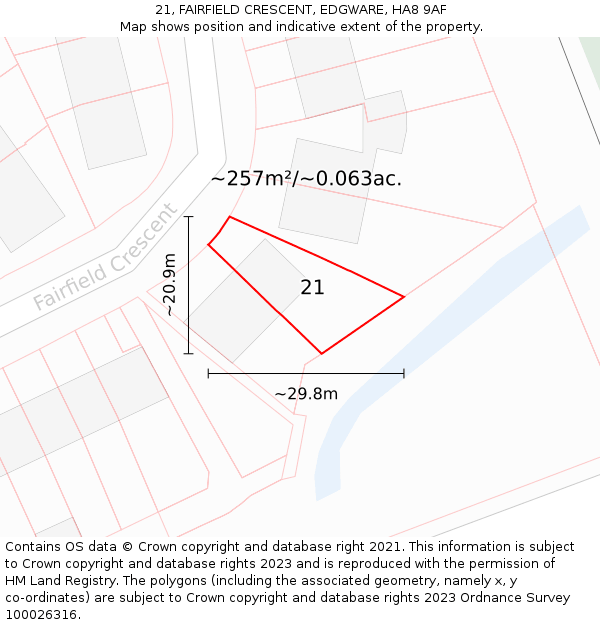 21, FAIRFIELD CRESCENT, EDGWARE, HA8 9AF: Plot and title map