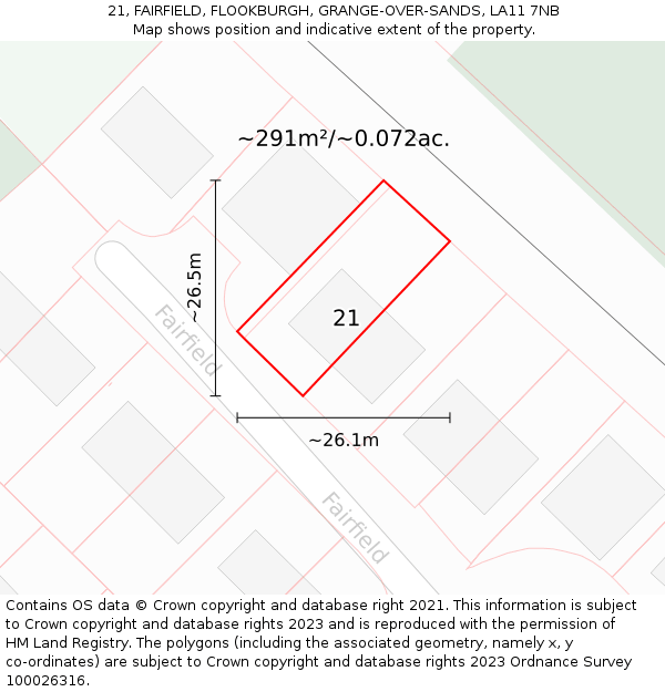 21, FAIRFIELD, FLOOKBURGH, GRANGE-OVER-SANDS, LA11 7NB: Plot and title map