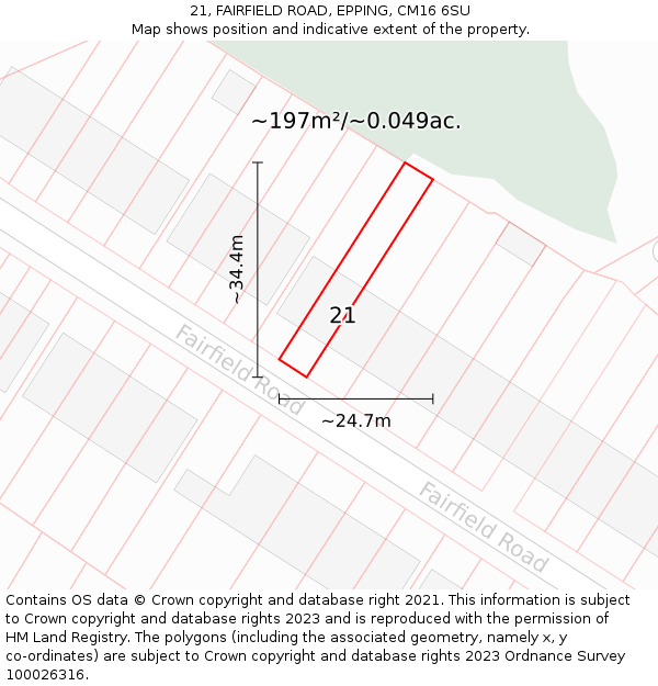 21, FAIRFIELD ROAD, EPPING, CM16 6SU: Plot and title map
