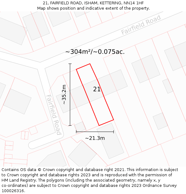 21, FAIRFIELD ROAD, ISHAM, KETTERING, NN14 1HF: Plot and title map