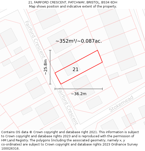 21, FAIRFORD CRESCENT, PATCHWAY, BRISTOL, BS34 6DH: Plot and title map