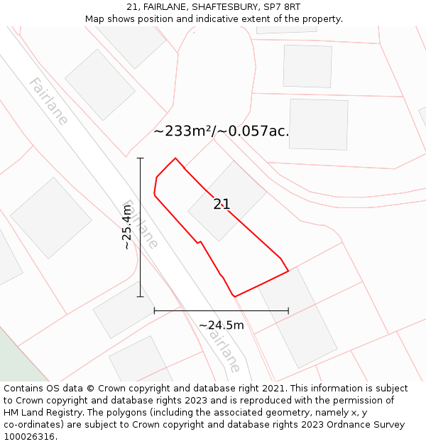 21, FAIRLANE, SHAFTESBURY, SP7 8RT: Plot and title map