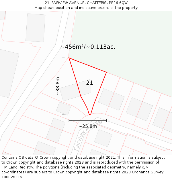 21, FAIRVIEW AVENUE, CHATTERIS, PE16 6QW: Plot and title map