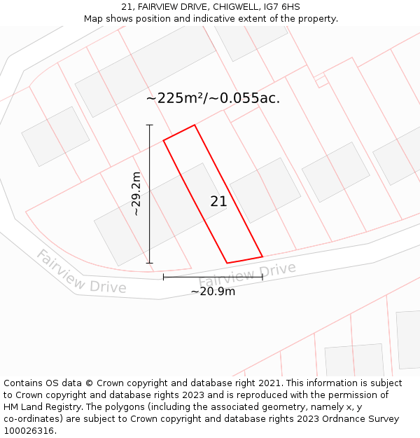 21, FAIRVIEW DRIVE, CHIGWELL, IG7 6HS: Plot and title map