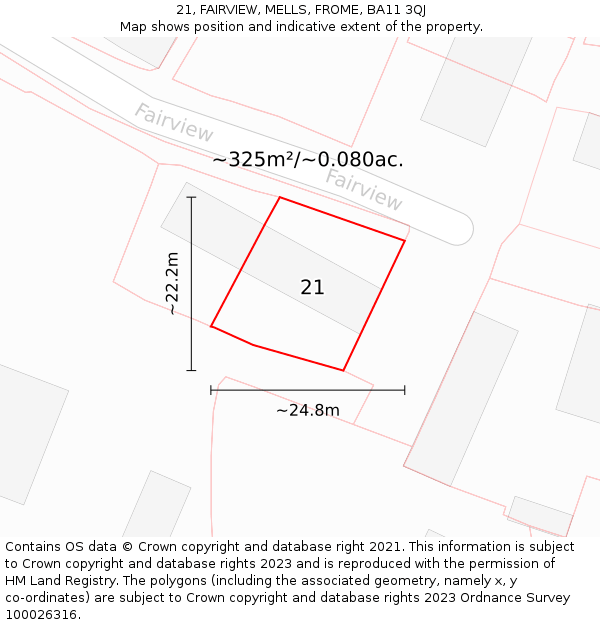21, FAIRVIEW, MELLS, FROME, BA11 3QJ: Plot and title map