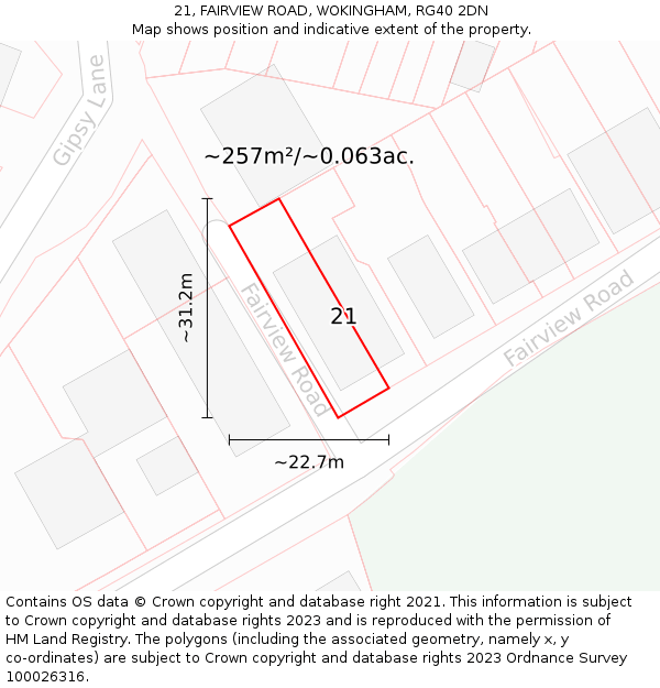 21, FAIRVIEW ROAD, WOKINGHAM, RG40 2DN: Plot and title map