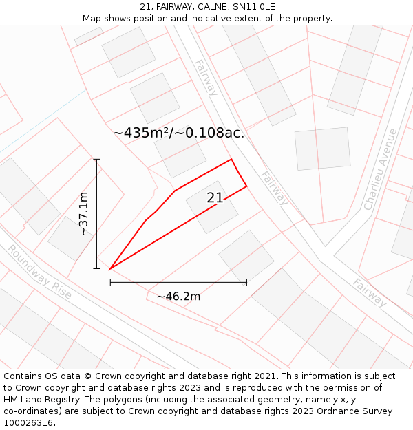 21, FAIRWAY, CALNE, SN11 0LE: Plot and title map