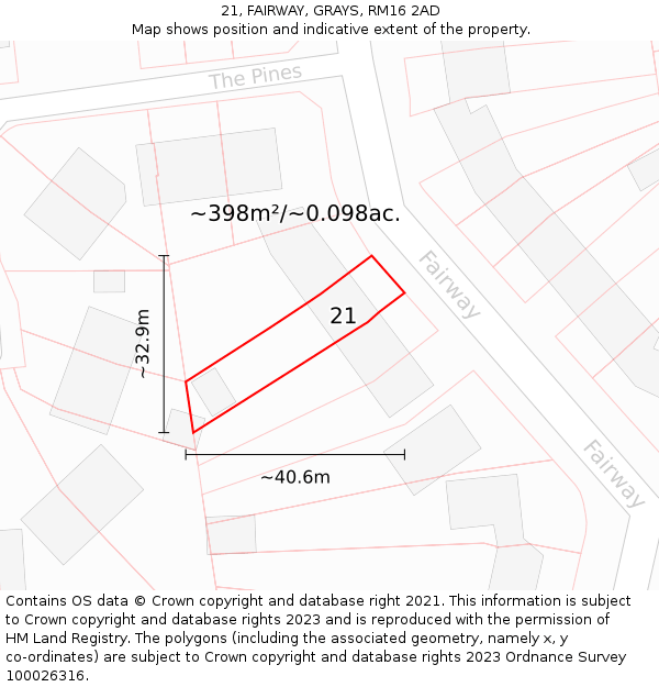 21, FAIRWAY, GRAYS, RM16 2AD: Plot and title map