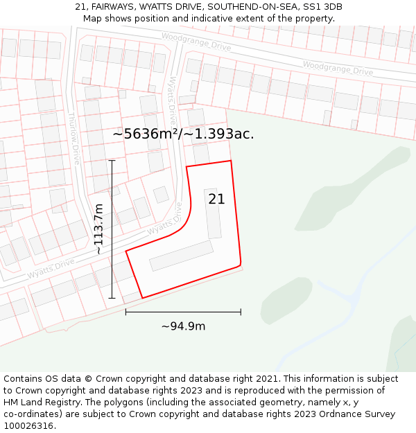 21, FAIRWAYS, WYATTS DRIVE, SOUTHEND-ON-SEA, SS1 3DB: Plot and title map