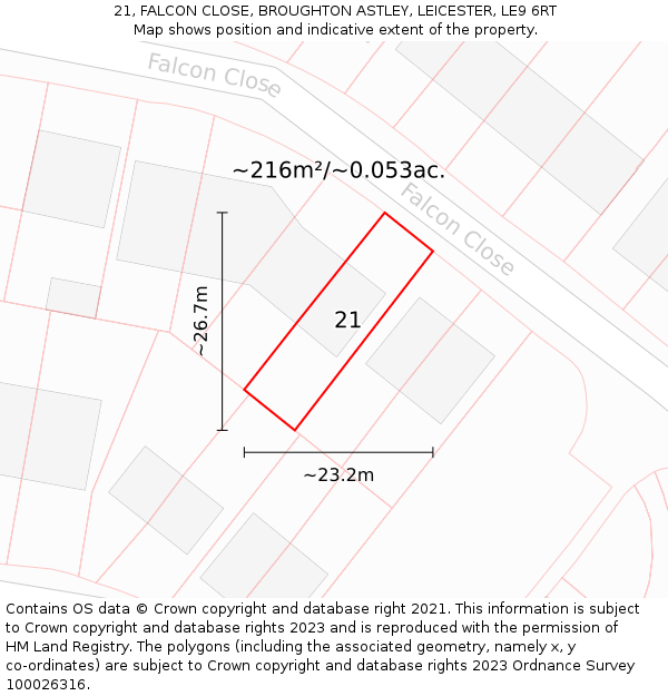 21, FALCON CLOSE, BROUGHTON ASTLEY, LEICESTER, LE9 6RT: Plot and title map