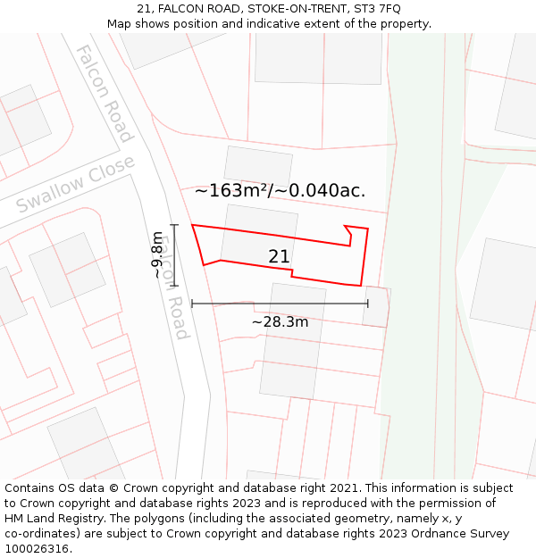 21, FALCON ROAD, STOKE-ON-TRENT, ST3 7FQ: Plot and title map