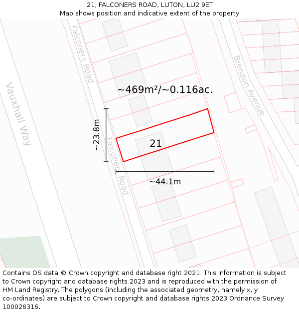 21, FALCONERS ROAD, LUTON, LU2 9ET: Plot and title map