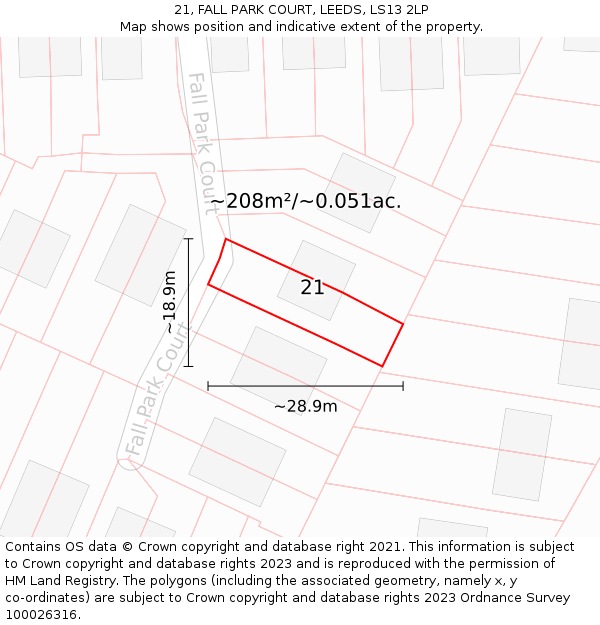 21, FALL PARK COURT, LEEDS, LS13 2LP: Plot and title map