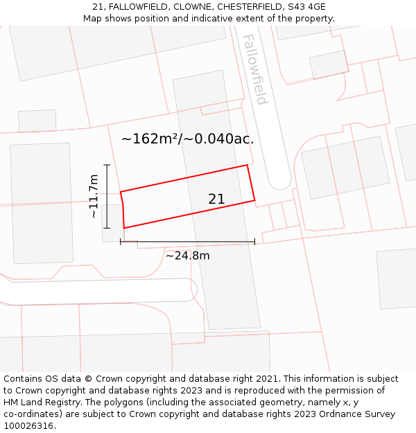 21, FALLOWFIELD, CLOWNE, CHESTERFIELD, S43 4GE: Plot and title map