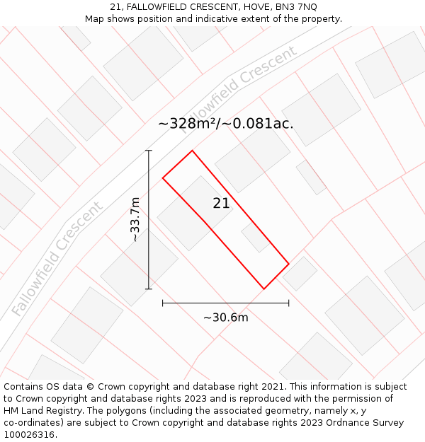 21, FALLOWFIELD CRESCENT, HOVE, BN3 7NQ: Plot and title map