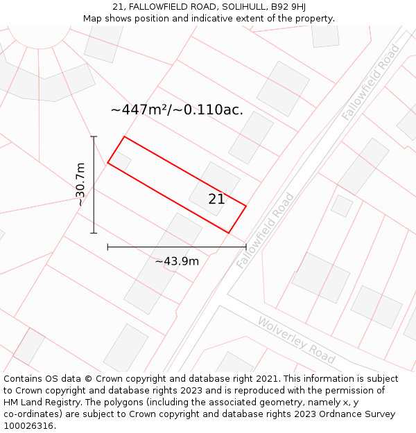 21, FALLOWFIELD ROAD, SOLIHULL, B92 9HJ: Plot and title map