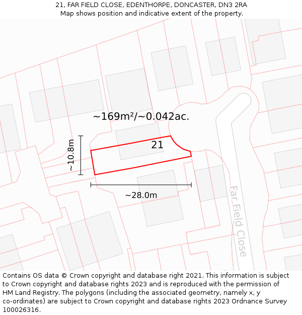 21, FAR FIELD CLOSE, EDENTHORPE, DONCASTER, DN3 2RA: Plot and title map