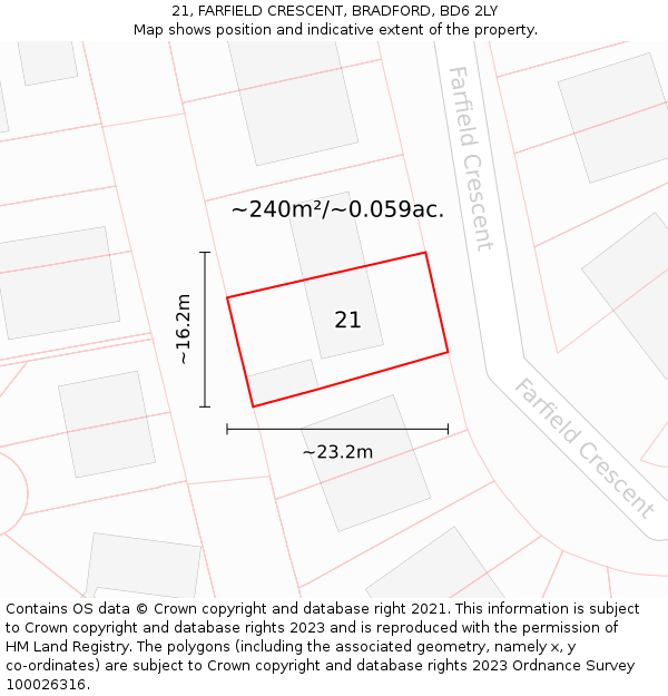 21, FARFIELD CRESCENT, BRADFORD, BD6 2LY: Plot and title map