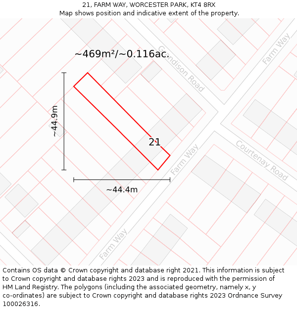 21, FARM WAY, WORCESTER PARK, KT4 8RX: Plot and title map