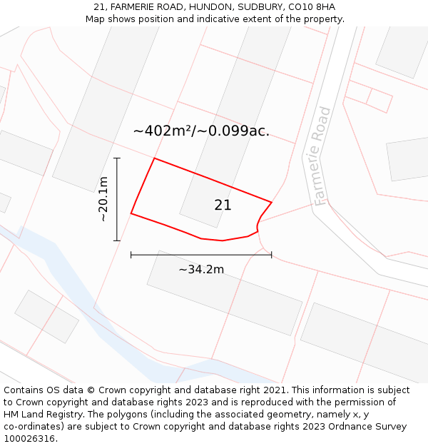 21, FARMERIE ROAD, HUNDON, SUDBURY, CO10 8HA: Plot and title map
