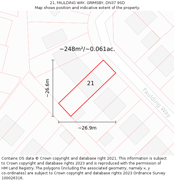 21, FAULDING WAY, GRIMSBY, DN37 9SD: Plot and title map