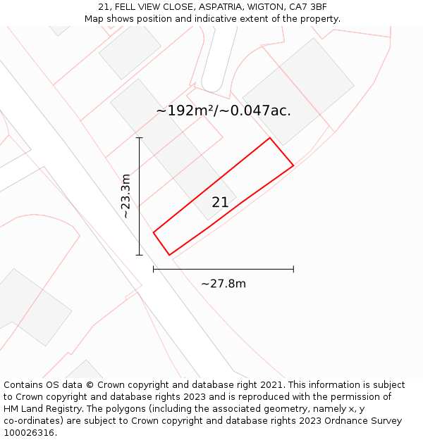 21, FELL VIEW CLOSE, ASPATRIA, WIGTON, CA7 3BF: Plot and title map
