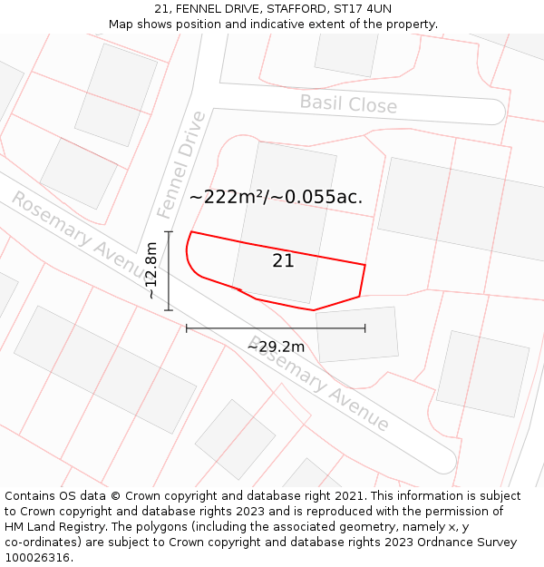 21, FENNEL DRIVE, STAFFORD, ST17 4UN: Plot and title map