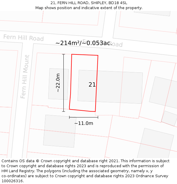 21, FERN HILL ROAD, SHIPLEY, BD18 4SL: Plot and title map