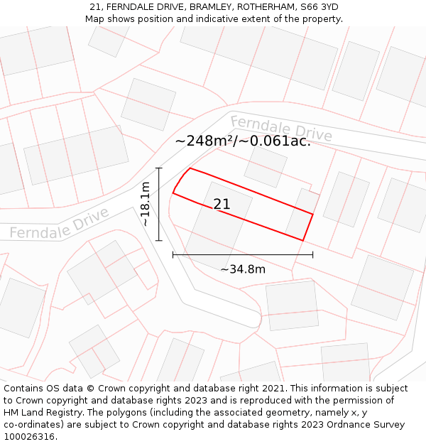 21, FERNDALE DRIVE, BRAMLEY, ROTHERHAM, S66 3YD: Plot and title map