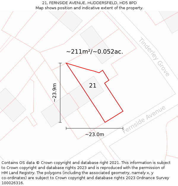 21, FERNSIDE AVENUE, HUDDERSFIELD, HD5 8PD: Plot and title map
