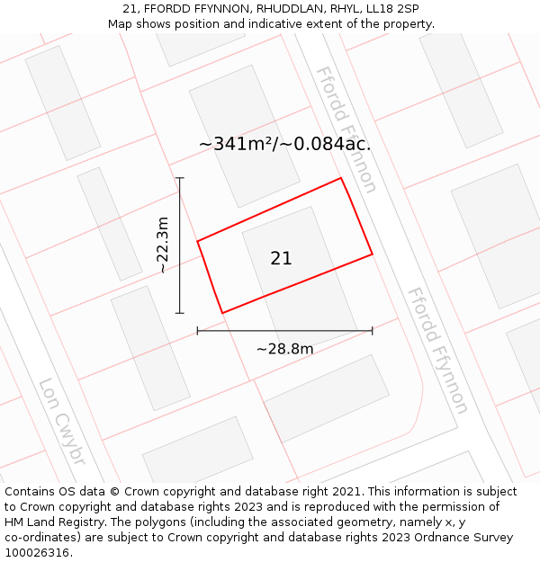 21, FFORDD FFYNNON, RHUDDLAN, RHYL, LL18 2SP: Plot and title map