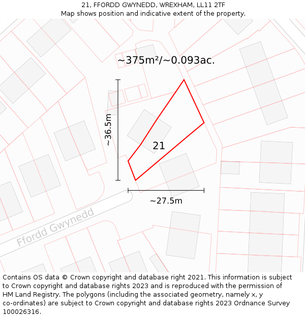 21, FFORDD GWYNEDD, WREXHAM, LL11 2TF: Plot and title map