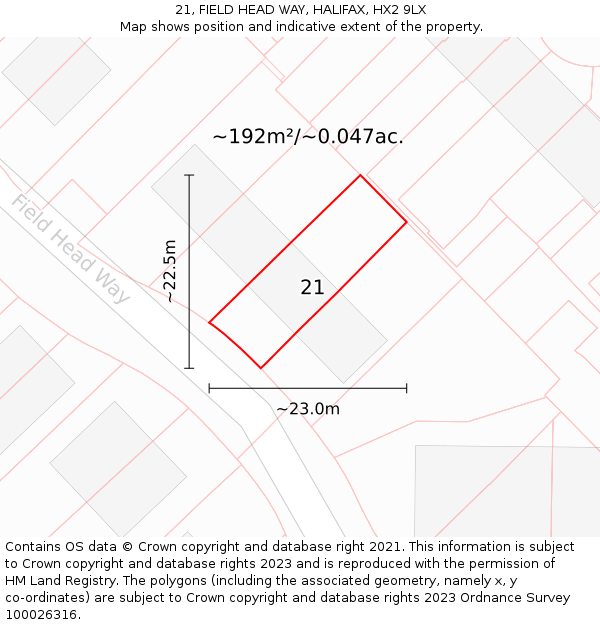 21, FIELD HEAD WAY, HALIFAX, HX2 9LX: Plot and title map