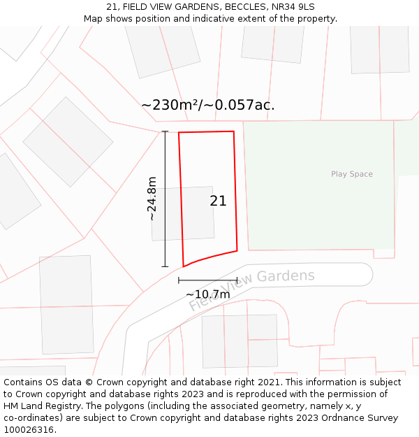 21, FIELD VIEW GARDENS, BECCLES, NR34 9LS: Plot and title map