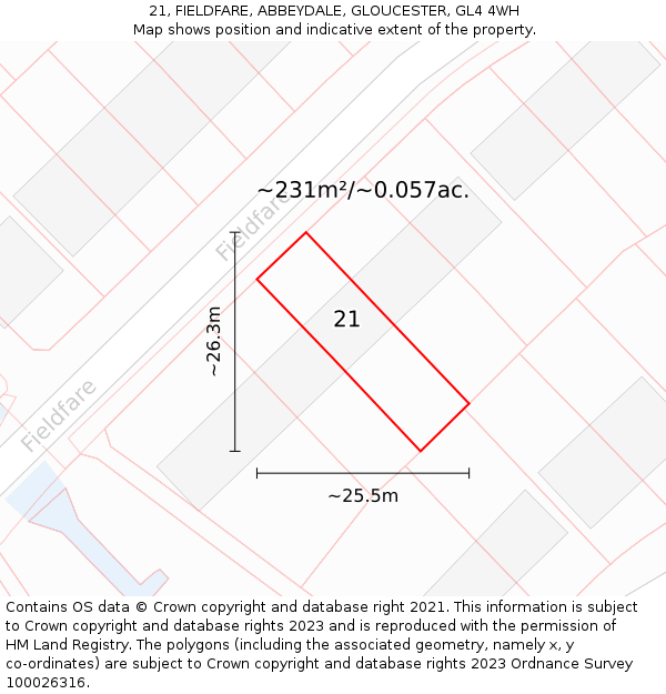 21, FIELDFARE, ABBEYDALE, GLOUCESTER, GL4 4WH: Plot and title map