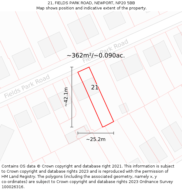 21, FIELDS PARK ROAD, NEWPORT, NP20 5BB: Plot and title map