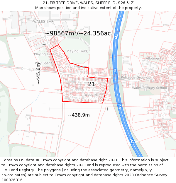 21, FIR TREE DRIVE, WALES, SHEFFIELD, S26 5LZ: Plot and title map