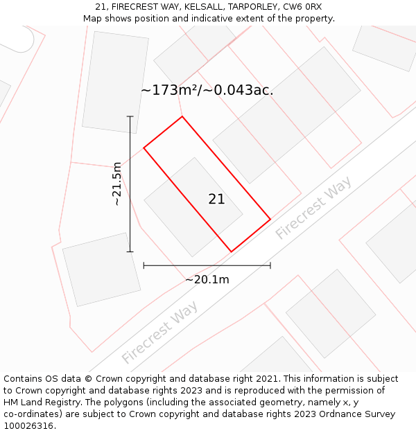 21, FIRECREST WAY, KELSALL, TARPORLEY, CW6 0RX: Plot and title map