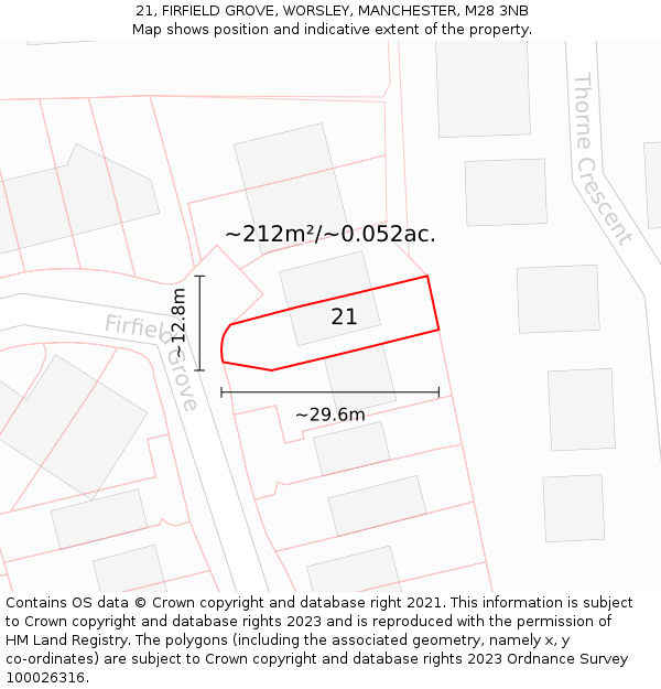 21, FIRFIELD GROVE, WORSLEY, MANCHESTER, M28 3NB: Plot and title map
