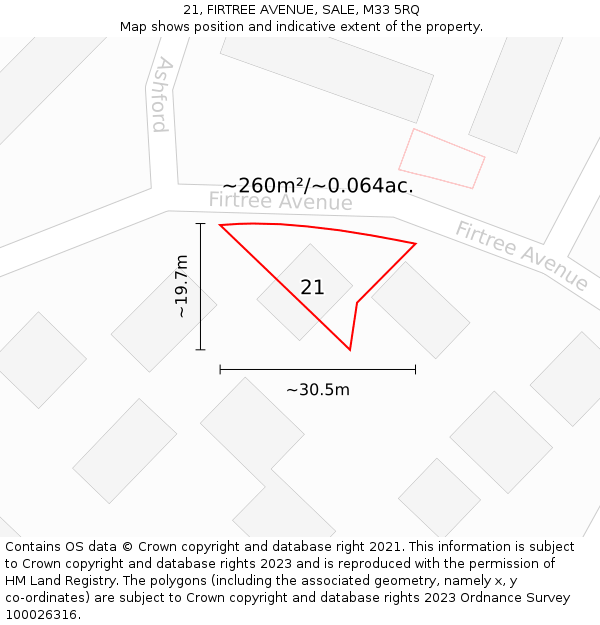 21, FIRTREE AVENUE, SALE, M33 5RQ: Plot and title map