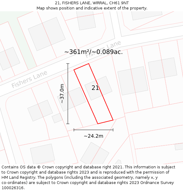 21, FISHERS LANE, WIRRAL, CH61 9NT: Plot and title map