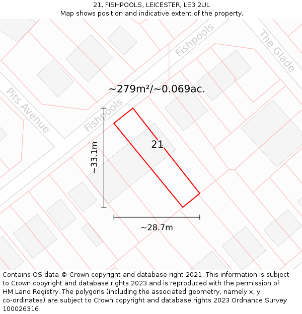 21, FISHPOOLS, LEICESTER, LE3 2UL: Plot and title map