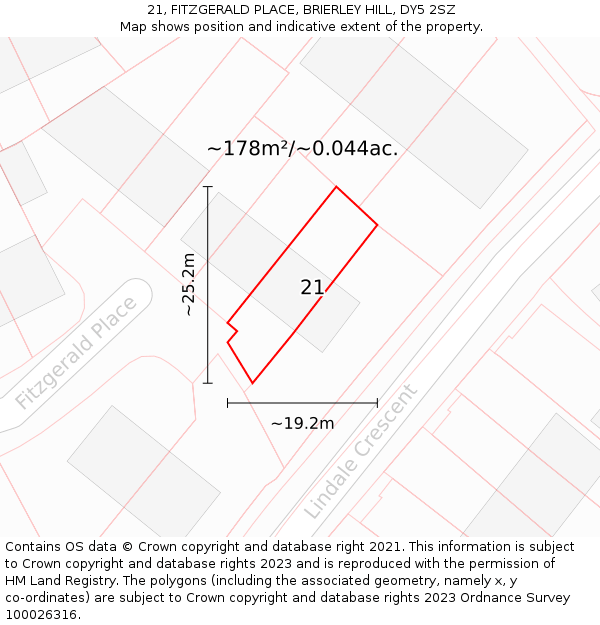 21, FITZGERALD PLACE, BRIERLEY HILL, DY5 2SZ: Plot and title map