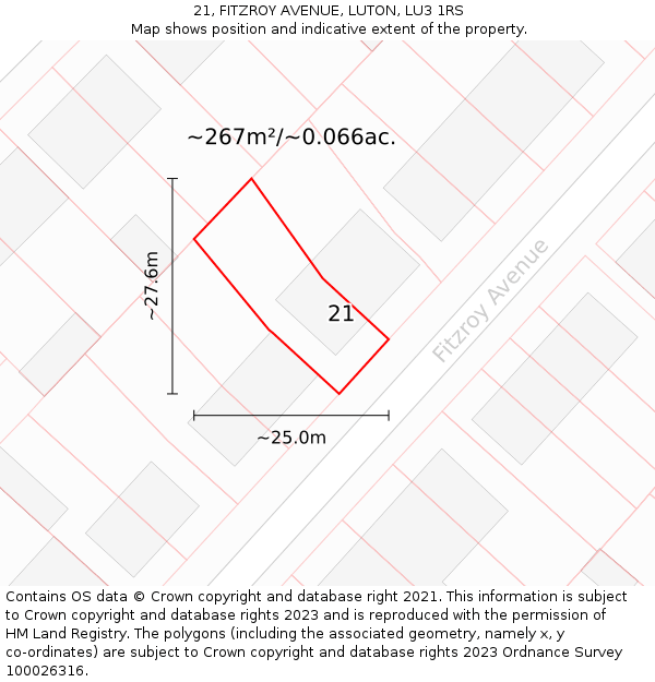 21, FITZROY AVENUE, LUTON, LU3 1RS: Plot and title map