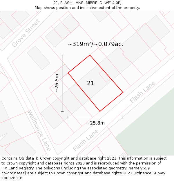 21, FLASH LANE, MIRFIELD, WF14 0PJ: Plot and title map