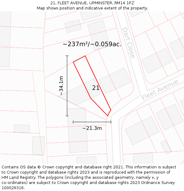21, FLEET AVENUE, UPMINSTER, RM14 1PZ: Plot and title map